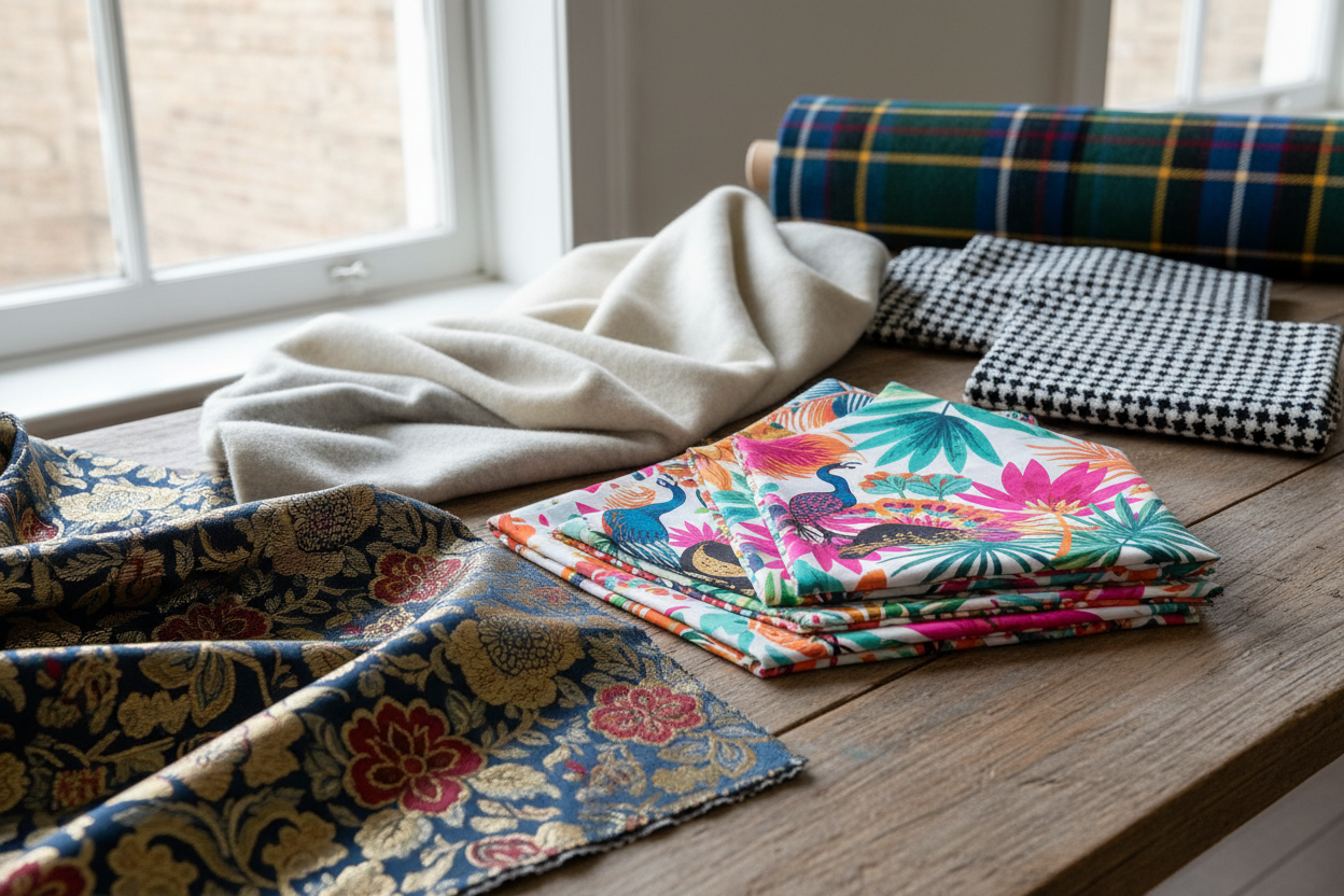 scampoli di tessuto jacquard, cotone stampato ,cachemire, pied de poule, tartan